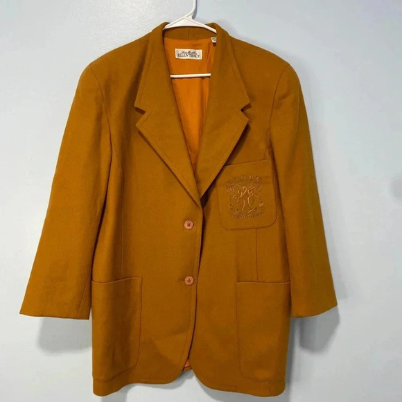 VTG Linda Allard Ellen Tracy Big Logo Wool Blend Old Money Style Blazer Size 14 - Picture 1 of 11